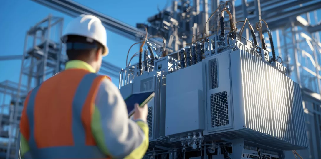 Porsche Consulting Energy Transition man at energy storage facility with tablet