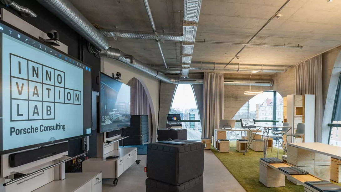 Modern creative office with different furniture and technical equipment