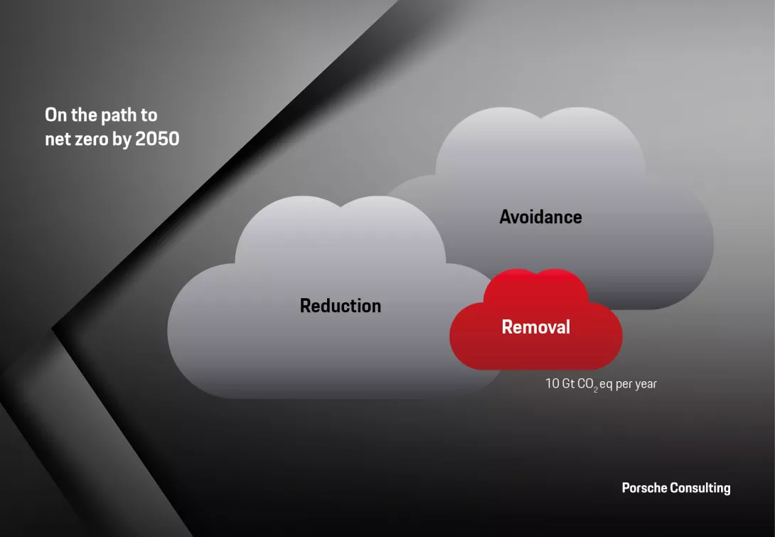 Not all carbon dioxide emissions can be avoided or reduced. To reach Net Zero by 2050, at least 10 gigatons of CO₂ must be removed from the atmosphere each year