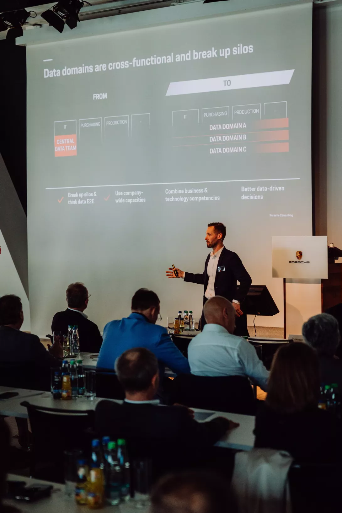 Speaker on Stage discussing Data domains