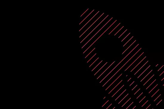 Hatched red rocket icon on black background